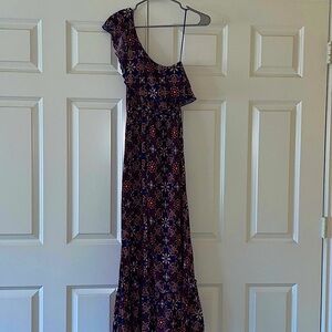 One shoulder boho floral print long dress